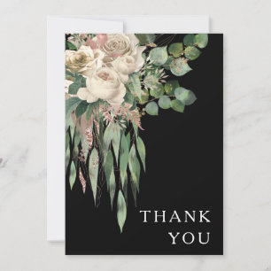 Elegant Black Floral Peonies Wedding Thank You Card
