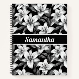 Elegant Black Floral Personalised Notebook