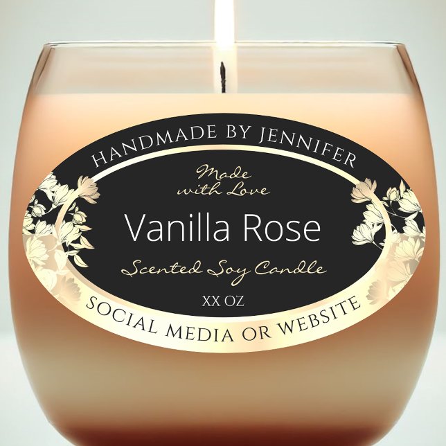 Elegant Black Floral Product Packaging Labels Gold (Creator Uploaded)