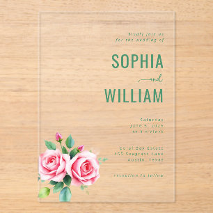 Elegant Black Floral Roses Acrylic Invitations