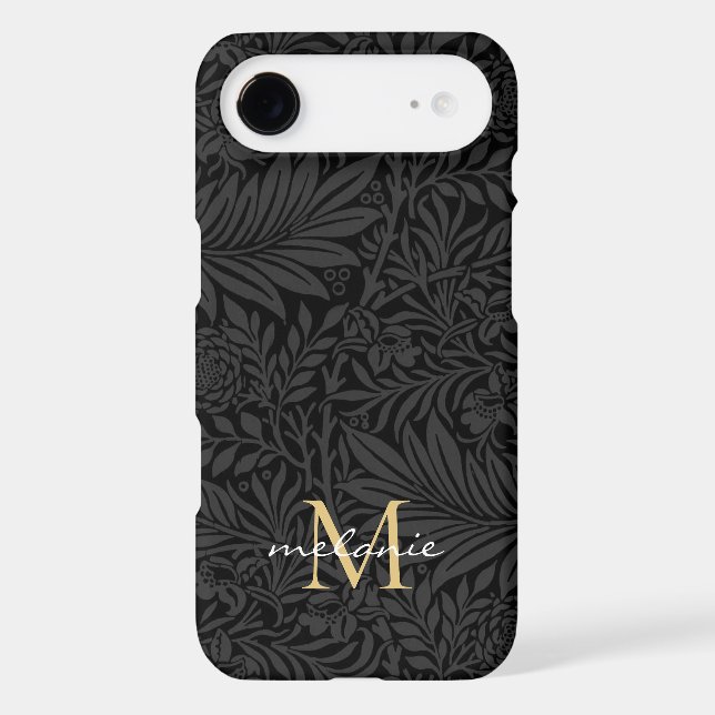 Elegant Black Floral Script Monogram (Back)