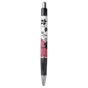 Elegant Black Floral Silhouette on Pink and White 