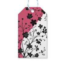 Elegant Black Floral Silhouette on Pink and White