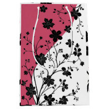 Elegant Black Floral Silhouette on Pink and White