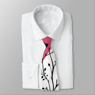 Elegant Black Floral Silhouette on Pink and White Tie