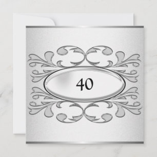 Elegant Black Floral Silver 40th Birthday Party Invitation