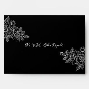 Elegant Black Floral Sketch Wedding Envelope