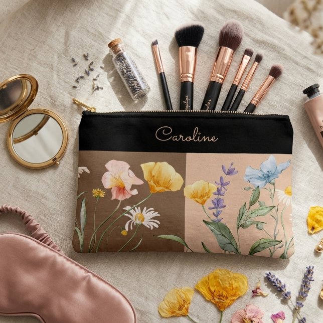  Elegant Black Floral Spring beige brown Trendy Accessory Pouch (Creator Uploaded)