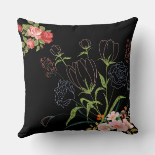 Elegant Black Floral Throw Pillow – Square pillow
