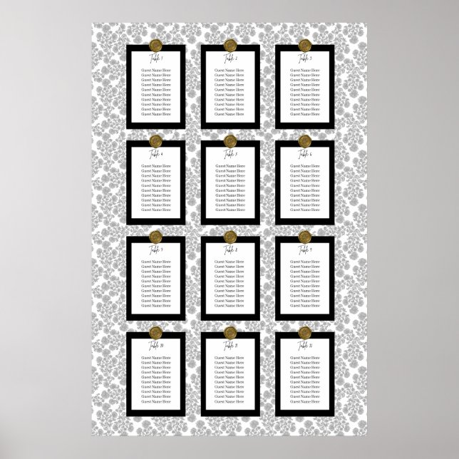 Elegant Black Floral Toile Seating Chart (Front)