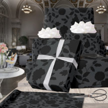 Elegant Black Floral Vine On Charcoal Grey 