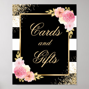 Elegant Black Floral Wedding Cards and Gifts Sign