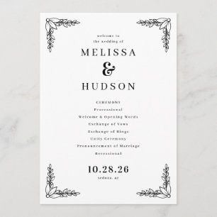 Elegant Black Floral Wedding Ceremony Programme