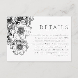 Elegant Black Floral Wedding Details Enclosure Card