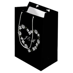 Elegant black floral wedding favor gift bag