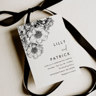 Elegant Black Floral Wedding Invitation