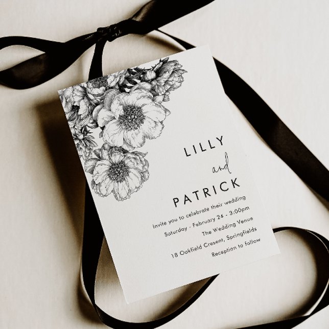 Elegant Black Floral Wedding Invitation (Creator Uploaded)