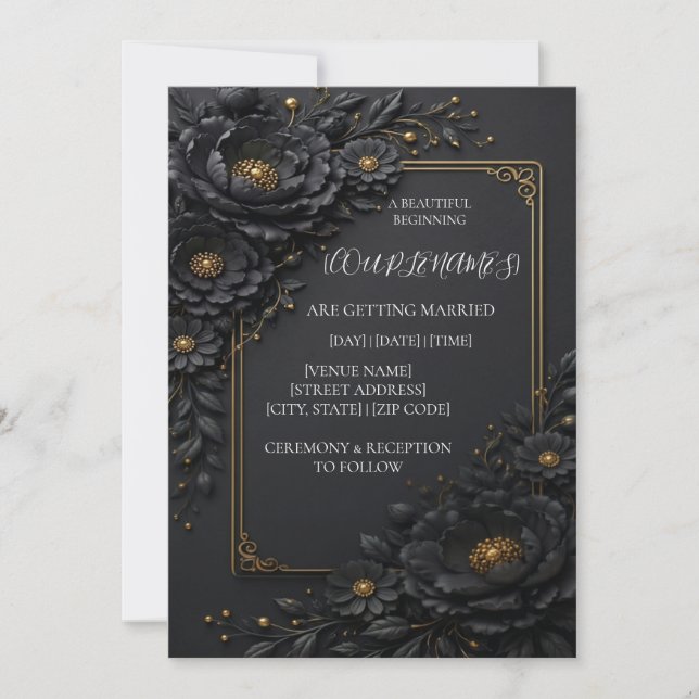 Elegant black Floral Wedding Invitation (Front)