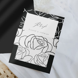 Elegant Black Floral Wedding Invitation Belly Band