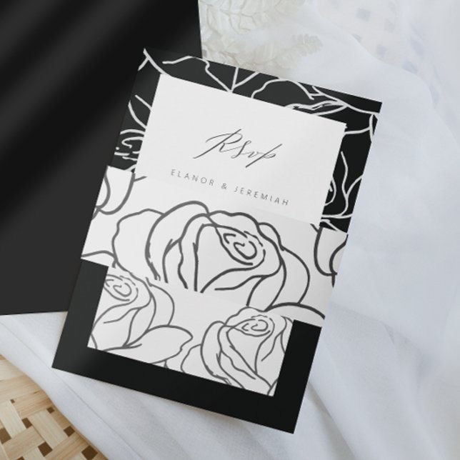 Elegant Black Floral Wedding Invitation Belly Band (Creator Uploaded)