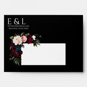 Elegant Black Floral Wedding Invitation Envelope