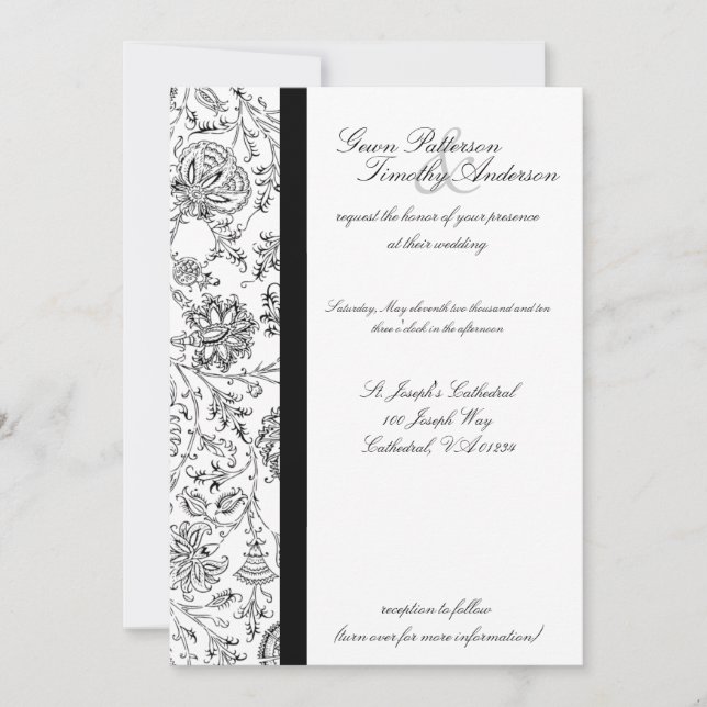 Elegant Black Floral Wedding Invitations (Front)