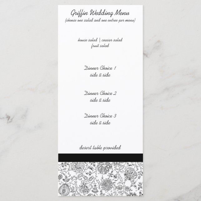 Elegant Black Floral Wedding Menus (Front)