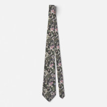 Elegant Black Floral Wedding Necktie