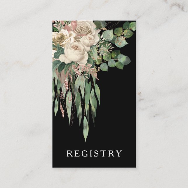 Elegant Black Floral Wedding Registry Enclosure Card (Front)