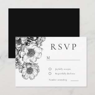 Elegant Black Floral Wedding RSVP Card