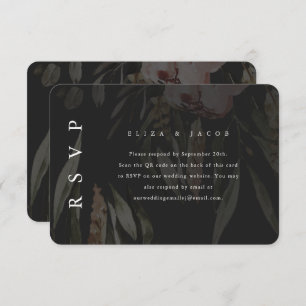 Elegant Black Floral Wedding RSVP with QR Code