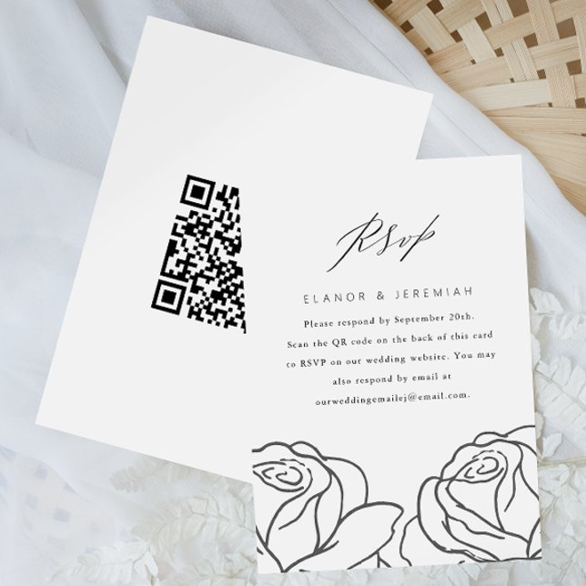 Elegant Black Floral Wedding RSVP with QR Code (Creator Uploaded)