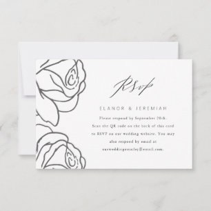 Elegant Black Floral Wedding RSVP with QR Code Card