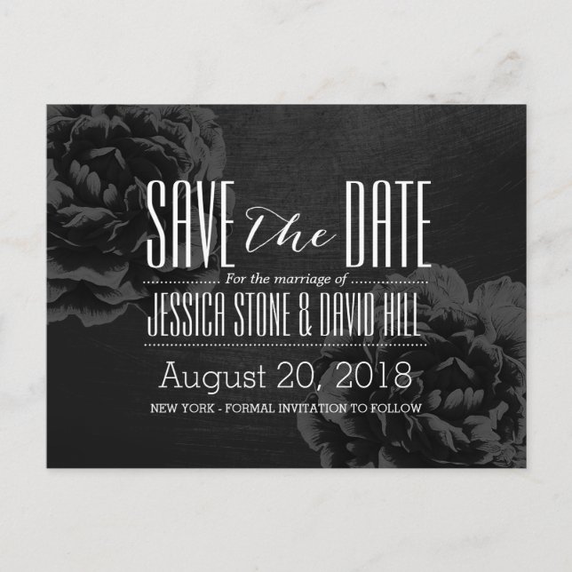 Elegant Black Floral Wedding Save the Date Announcement Postcard (Front)