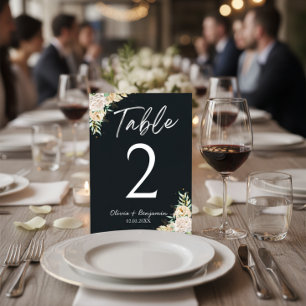 Elegant Black Floral Wedding Table Number Card