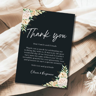 Elegant Black Floral Wedding Thank You Card
