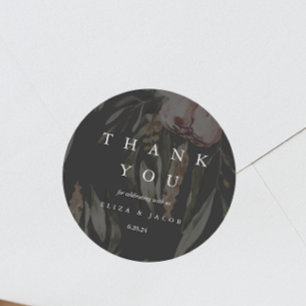 Elegant Black Floral Wedding Thank You Classic Round Sticker