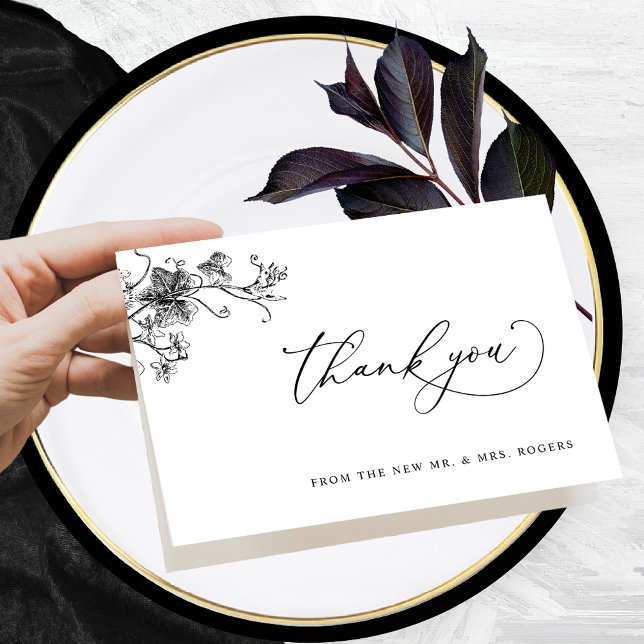 Elegant Black Floral Wedding Thank You Folded Card (Creator Uploaded)