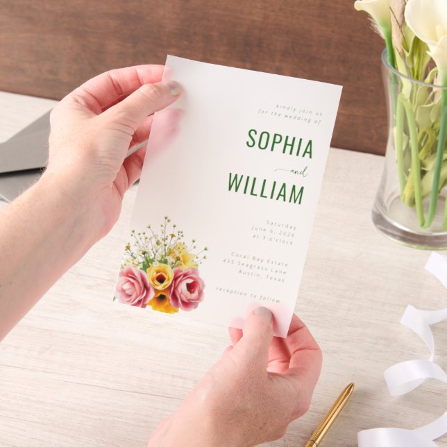 Elegant Black Floral Wedding Vellum Invitations (Handheld)