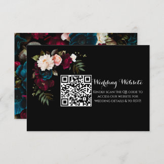 Elegant Black Floral Wedding Website QR Code Enclosure Card