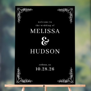 Elegant Black Floral Wreath Acrylic Sign