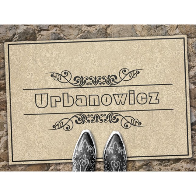 Elegant Black Flourishes Custom Name Welcome Doormat (Creator Uploaded)