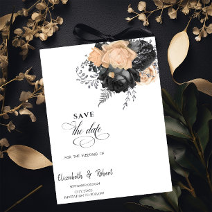 Elegant Black Flowers Cream Save The Date