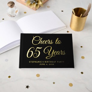 Elegant Black Foil Cheers to 65 Years Guest Book