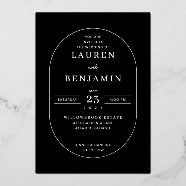 Elegant Black Formal Wedding Invitation (Front)