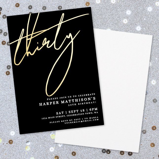 Elegant Black Forty 30th Birthday Gold (Elegant Black Forty 30th Birthday Gold Foil Invitation)