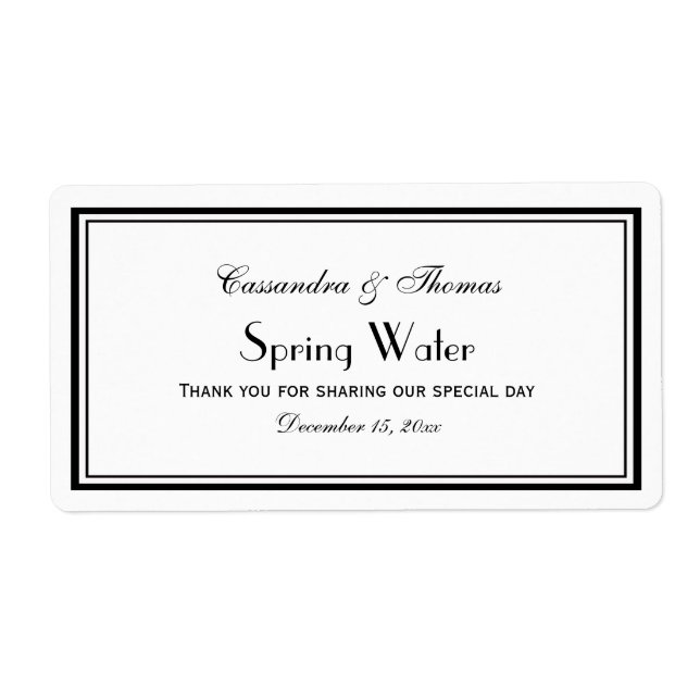 Elegant Black Framed H Water Bottle Label (Front)