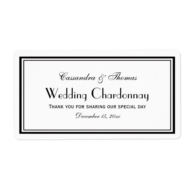 Elegant Black Framed H Wine Bottle Label (Front)