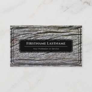 Elegant black framed wooden style wood grain grey business card