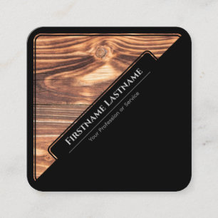 Elegant black framed wooden style wood grain square business card